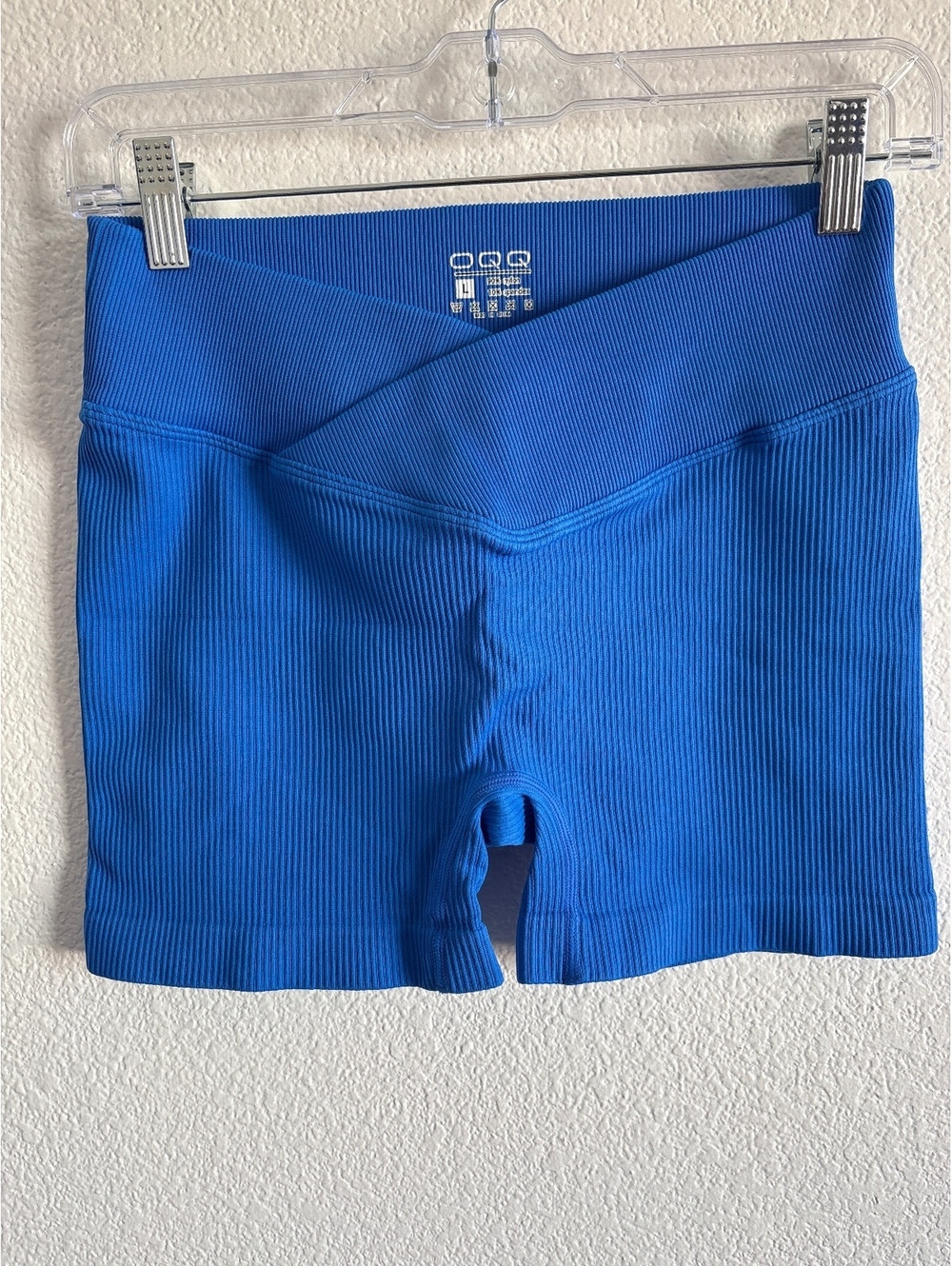 Blue Ribbed High-Waist Yoga Shorts, Size Large